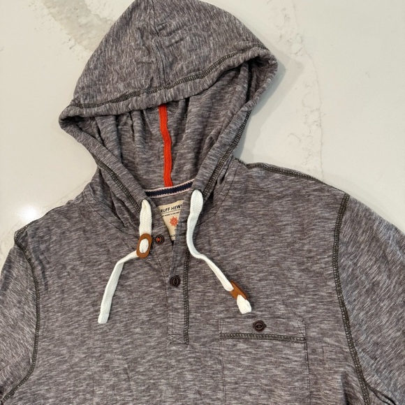 Ruff Hewn Henley Pullover Hoodie Lightweight Sweatshirt Mens Small Heather Brown - Picture 3 of 7